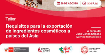 Taller online gratis de "Requisitos para la exportación de ingredientes cosméticos a países del Asía"