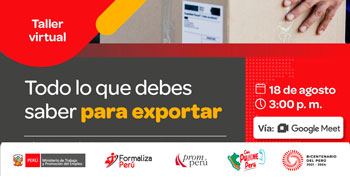 Taller online gratis "Todo lo que debes saber para exportar" del MTPE