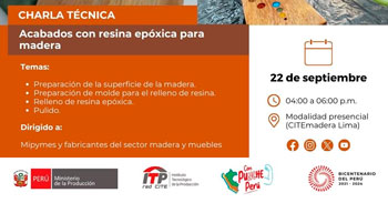Charla Presencial gratis "Acabados con resina epóxica para madera" de CITEccal Lima