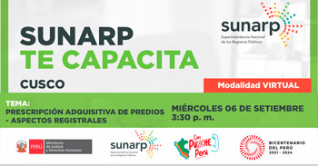 Charla online gratis "Prescripción adquisitiva de predios - Aspectos registrales" de la SUNARP