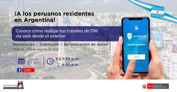 Evento online gratis "Conoce cómo realizar tus trámites de DNI vía web desde el exterior" del RENIEC