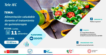 Evento online sobre "Alimentación Saludable durante el tratamiento de Quimioterapia" del INEN