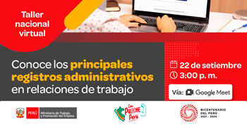 Taller online gratis  "Conoce los principales registros administrativos en relaciones de trabajo" del (MTPE)