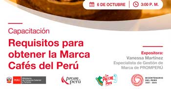Capacitación online "Requisitos para obtener la Marca Cafés del Perú" de PromPerú