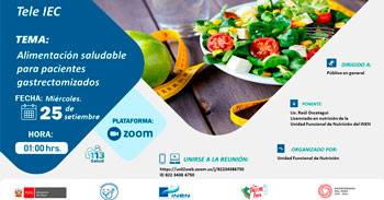 Evento online "Alimentación saludable para pacientes gastrectomizados" del INEN