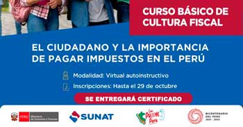 Curso online gratis certificado "El ciudadano y la importancia de pagar impuestos en el Perú" de la SUNAT