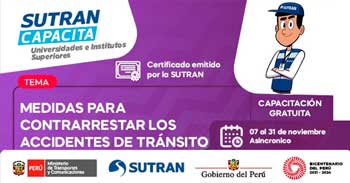 Capacitación online gratis "Medidas para contrarrestar los accidentes de tránsito"  de la SUTRAN