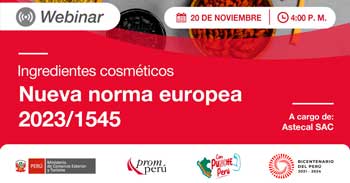 Webinar online gratis"Ingredientes cosméticos    Nueva norma europea 2023/1545" de PromPerú