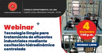 Webinar online Tecnología limpia para tratamiento de efluentes industriales mediante cavitación Hidrodinámica controlada