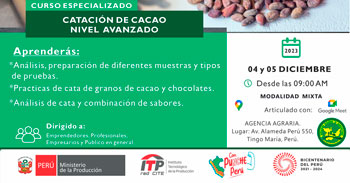 Curso semipresencial "Catación de Cacao Nivel Avanzado"  del ITP