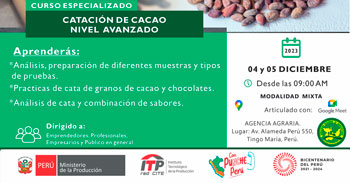  Curso semipresencial "Catación de Cacao Nivel Avanzado"  del ITP