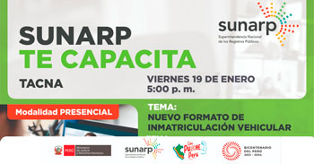 Charla presencial gratis "Nuevo formato de inmatriculación vehicular" de la SUNARP