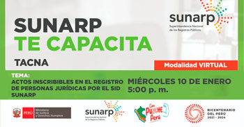 Charla online gratis "Actos inscribibles en el registro de personas jurídicas por el SID SUNARP"