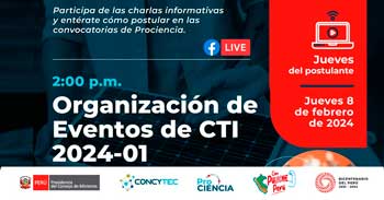 Charla online "Organización de Eventos de CTI 2024-01" de ProCiencia