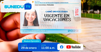 Evento online gratis "Carnet universitario vigencia en vacaciones" de SUNEDU TV