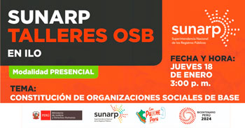 Taller presencial gratis  "Constitución de organizaciones sociales de base" de la SUNARP
