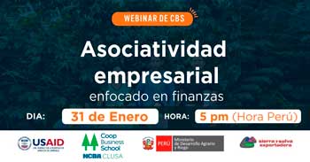 Webinar  CBS online Asociatividad empresarial enfocado en planeamiento y finanzas de Sierra y Selva Exportadora