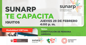 Charla online gratis "Constitución de persona jurídica" de la SUNARP