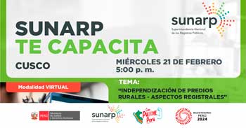 Charla online gratis "Independización de predios rurales - Aspectos registrales" de la SUNARP