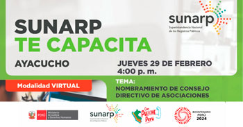 Charla online gratis "Nombramiento de consejo directivo de asociaciones" de la SUNARP