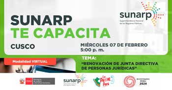 Charla online gratis "Renovación de la junta directiva de personas jurídicas" de la SUNARP