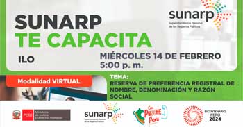 Charla online gratis "Reserva de preferencia registral de nombre, denominación y razón social" de la SUNARP