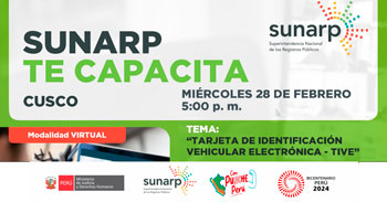 Charla online gratis "Tarjeta de Identificación Vehicular Electrónica  TIVE" de la SUNARP