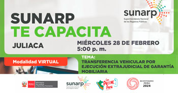 Charla online gratis "Transferencia vehicular por ejecución extrajudicial de garantía mobiliaria" de la SUNARP