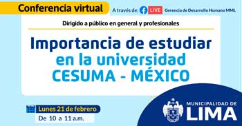 Conferencia online gratis "Importancia de estudiar en la universidad CESUMA - MÉXICO"