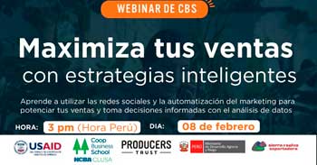 Webinar  CBS online "Maximiza tus ventas con estrategias inteligentes" de Sierra y Selva Exportadora
