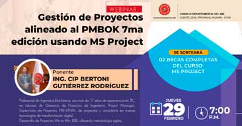 Webinar online gratis "Gestión de Proyectos alineado al PMBOK 7ma edición usando MS Project"