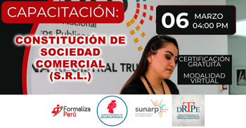  Capacitación online gratis "Constitución de sociedad comercial (S.R.L.)" de la DRTPE Huancavelica