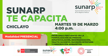 Charla presencial gratis  "Formalización de predios" de la SUNARP