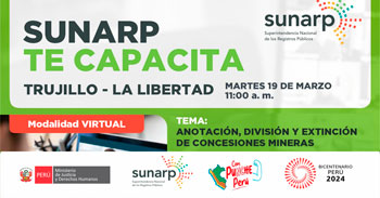 Charla online gratis "Anotación, división y extinción de concesiones mineras" de la SUNARP