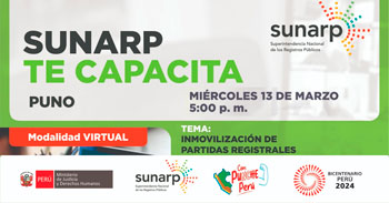 Charla online gratis "Inmovilización de partidas registrales" de la SUNARP