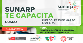 Charla online gratis "Modificación del estatuto de personas jurídicas" de la SUNARP