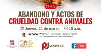 Evento online gratis "Abandono y actos de crueldad contra animales" del Poder Judicial del Perú