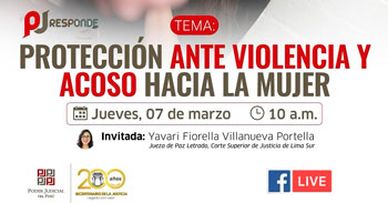 Evento online gratis "Protección ante violencia y acoso hacia la mujer" del Poder Judicial del Perú