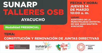 Taller Presencial gratis "Constitución y renovación de juntas directivas" de la SUNARP