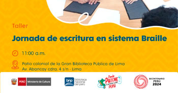  Taller presencial gratis "Jornada de escritura en sistema Braille" de la Biblioteca Nacional del Perú - BNP