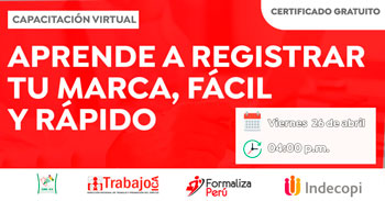   Capacitación online gratis "Aprende a Registrar tu Marca, Fácil y Rápido" de la DRTPE de Ica