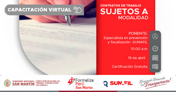 Capacitación online gratis "Contratos de trabajo sujetos a modalidad" DRTPE de San Martín