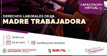  Capacitación online gratis "Derechos laborales de la madre trabajadora" DRTPE de San Martín