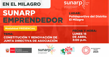 Charla presencial gratis "Constitución y renovación de junta directiva de asociación" de la SUNARP