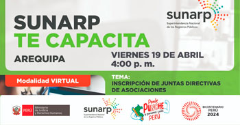  Charla online gratis "Inscripción de juntas directivas de asociaciones" de la SUNARP