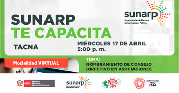 Charla online gratis "Nombramiento de consejo directivo en asociaciones" de la SUNARP