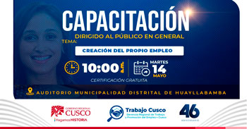  Capacitación presencial  "Creación del Propio Empleo" de la GRTPE Cusco Sin resultados