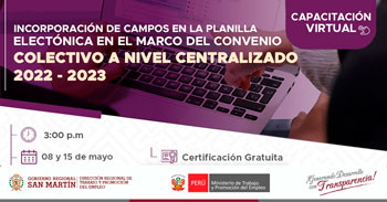  Capacitación online gratis "Incorporación de campos en la planilla electrónica" DRTPE de San Martín