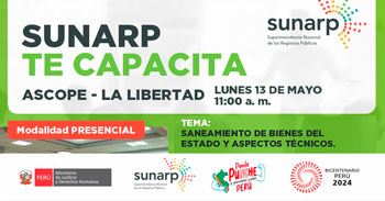  Charla presencial gratis "Saneamiento de bienes del estado y aspectos técnicos" de la SUNARP