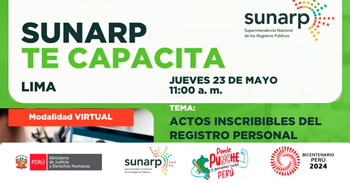  Charla online gratis "Actos inscribibles del registro personal" de la SUNARP